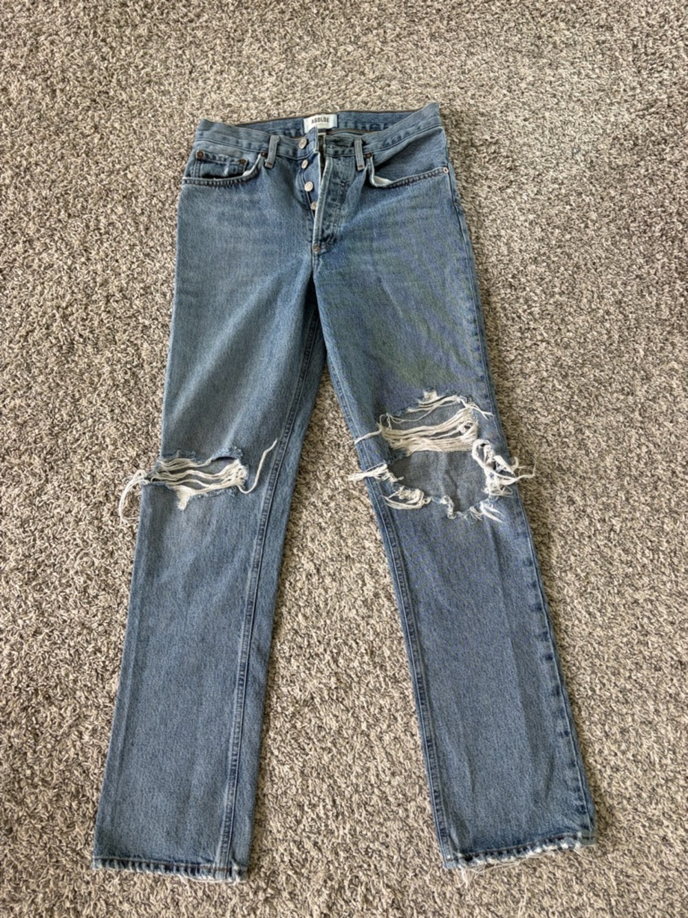 Agolde Distressed Straight-Leg Jeans in Medium Blue